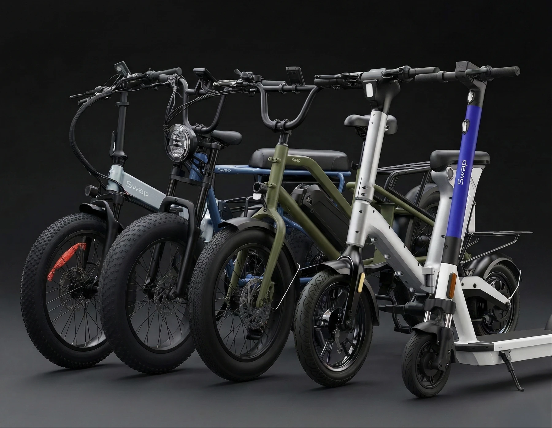 Motorcycle, E-Bike, and Bicycle lineup